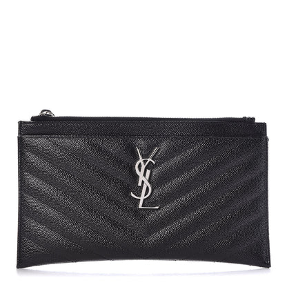 Saint Laurent Grain De Poudre Chevron Monogram Bill Pouch Black 1 of 8