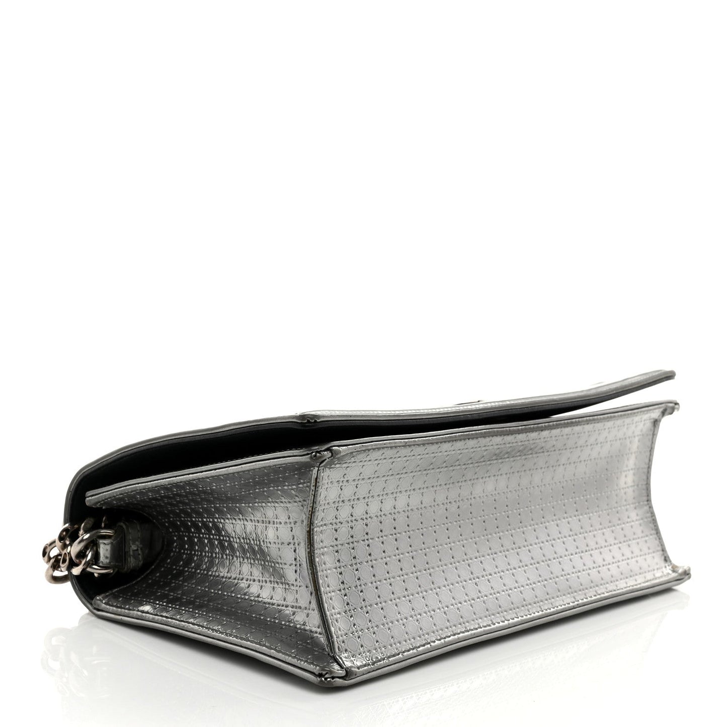 Metallic Patent Micro-Cannage Medium Diorama Flap Bag Silver