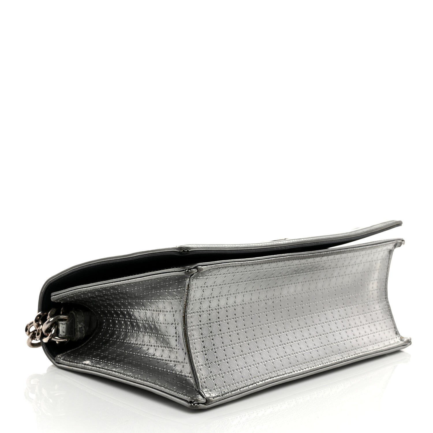 Christian Dior Metallic Patent Micro-Cannage Medium Diorama Flap Bag Silver 4 of 10