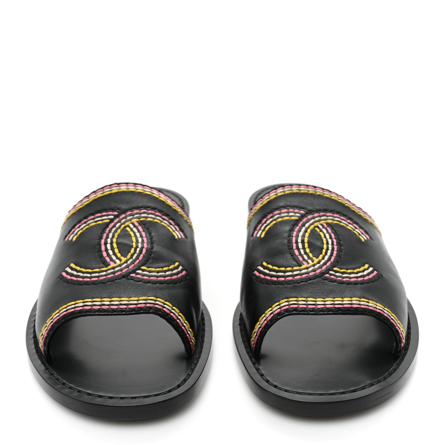 Calfskin Embroidered CC Sandal Mule 38 Black