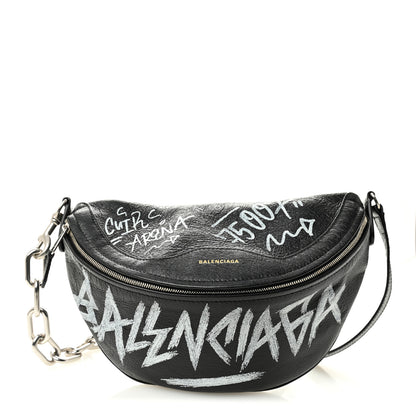 Balenciaga Agneau Arena Graffiti All Over XS Souvenir Belt Bag Black White 1 of 9
