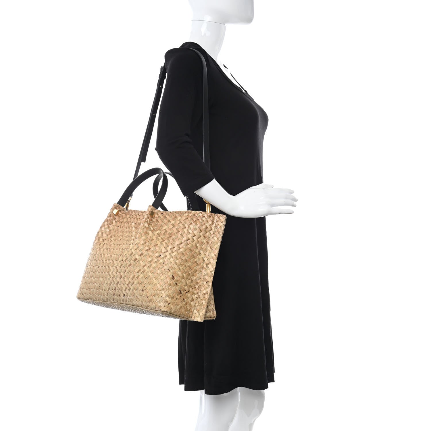 Valentino Garavani Raffia Medium Vlogo Escape Shopper Natural Black Rouge 2 of 10