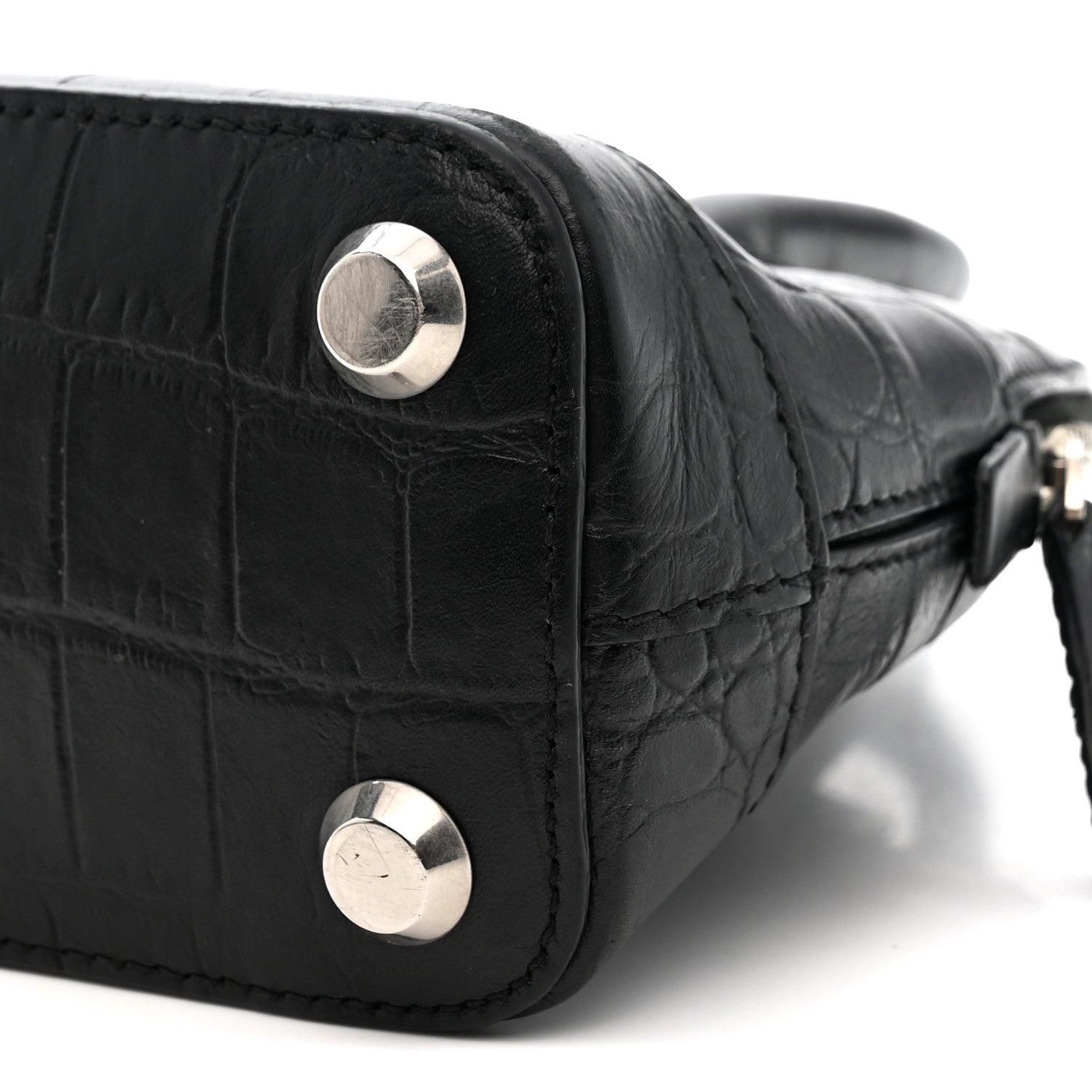 Balenciaga Calfskin Logo Crocodile Embossed XXS Ville Top Handle Bag Black 10 of 12