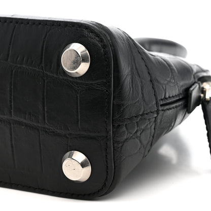 Balenciaga Calfskin Logo Crocodile Embossed XXS Ville Top Handle Bag Black 10 of 12