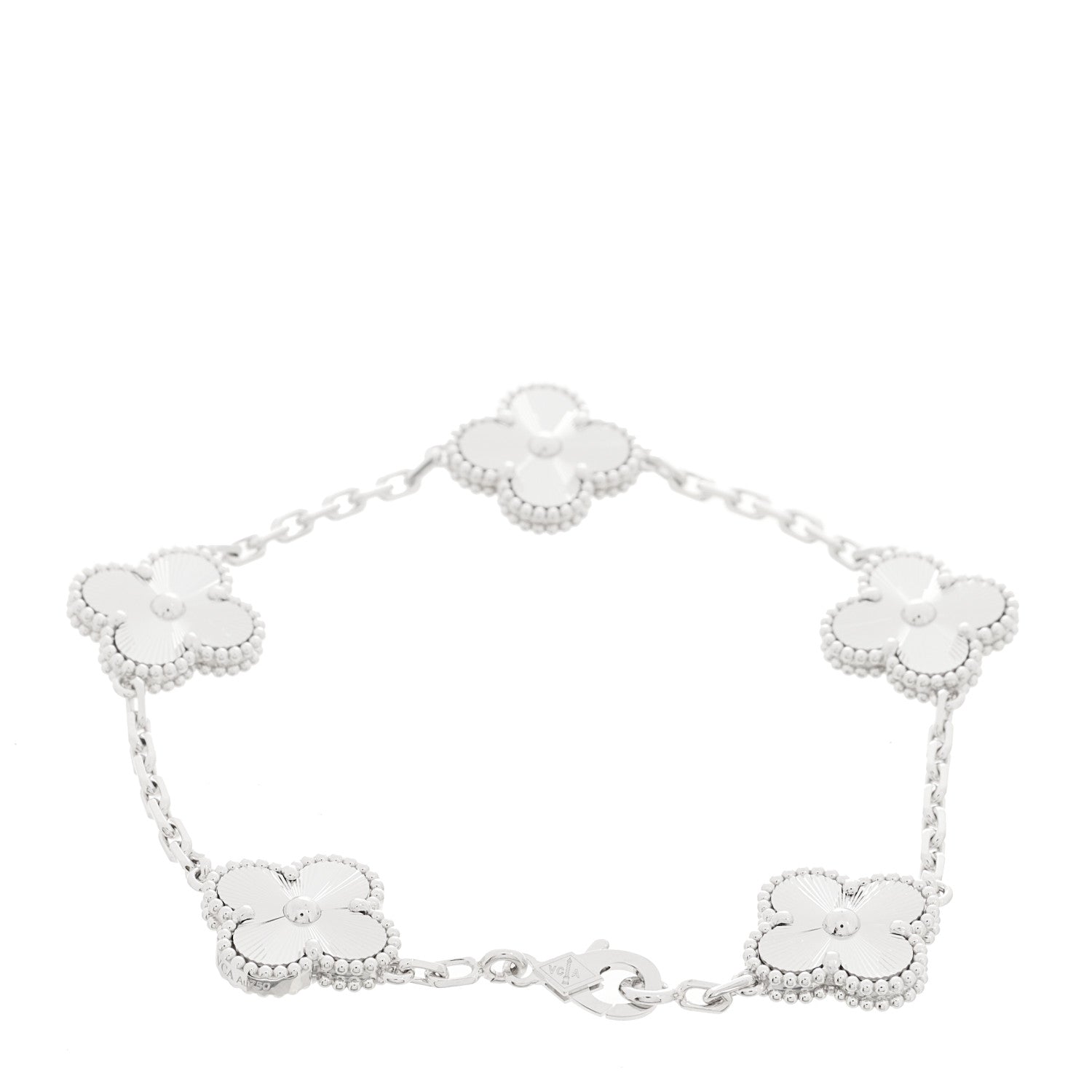 Van Cleef & Arpels 18K White Gold 5 Motifs Guilloche Vintage Alhambra Bracelet 2 of 7