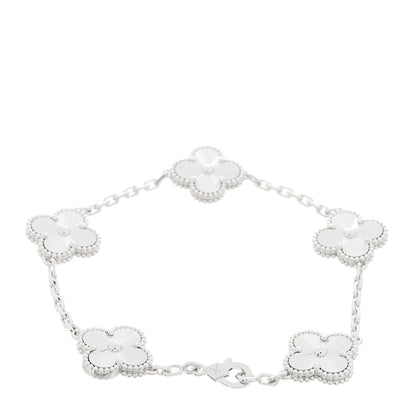 Van Cleef & Arpels 18K White Gold 5 Motifs Guilloche Vintage Alhambra Bracelet 2 of 7