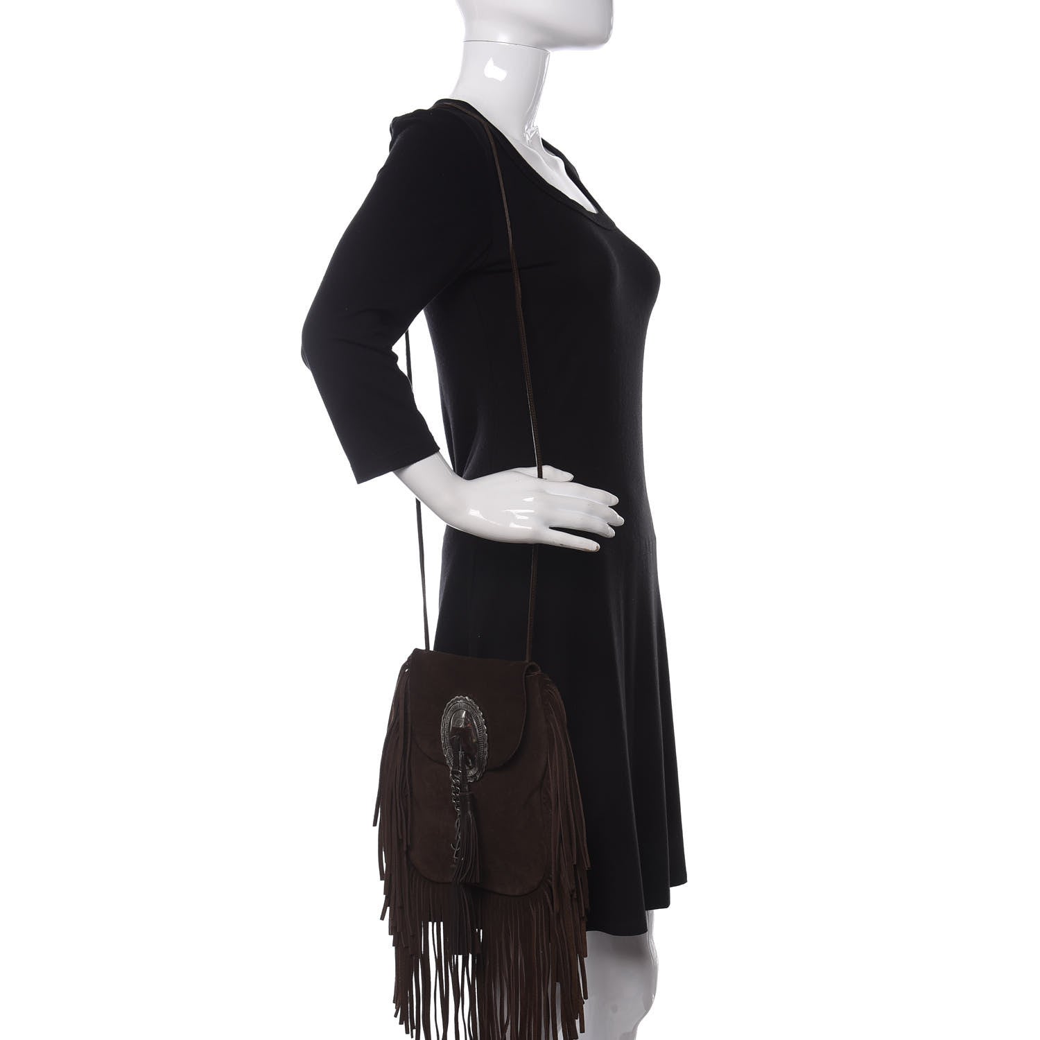 Saint Laurent Suede Fringe Flat Anita Crossbody Bag Coffy Marrone 2 of 9