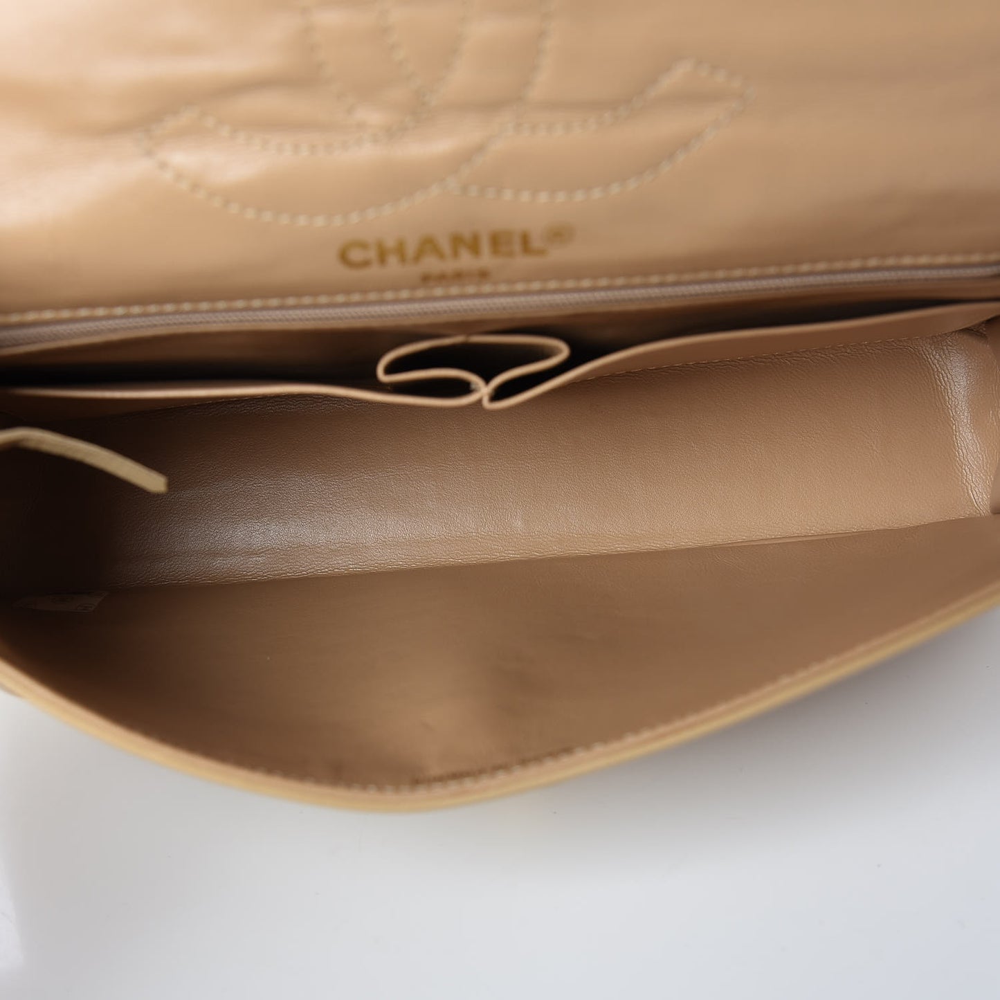 Lambskin Quilted Medium Double Flap Beige