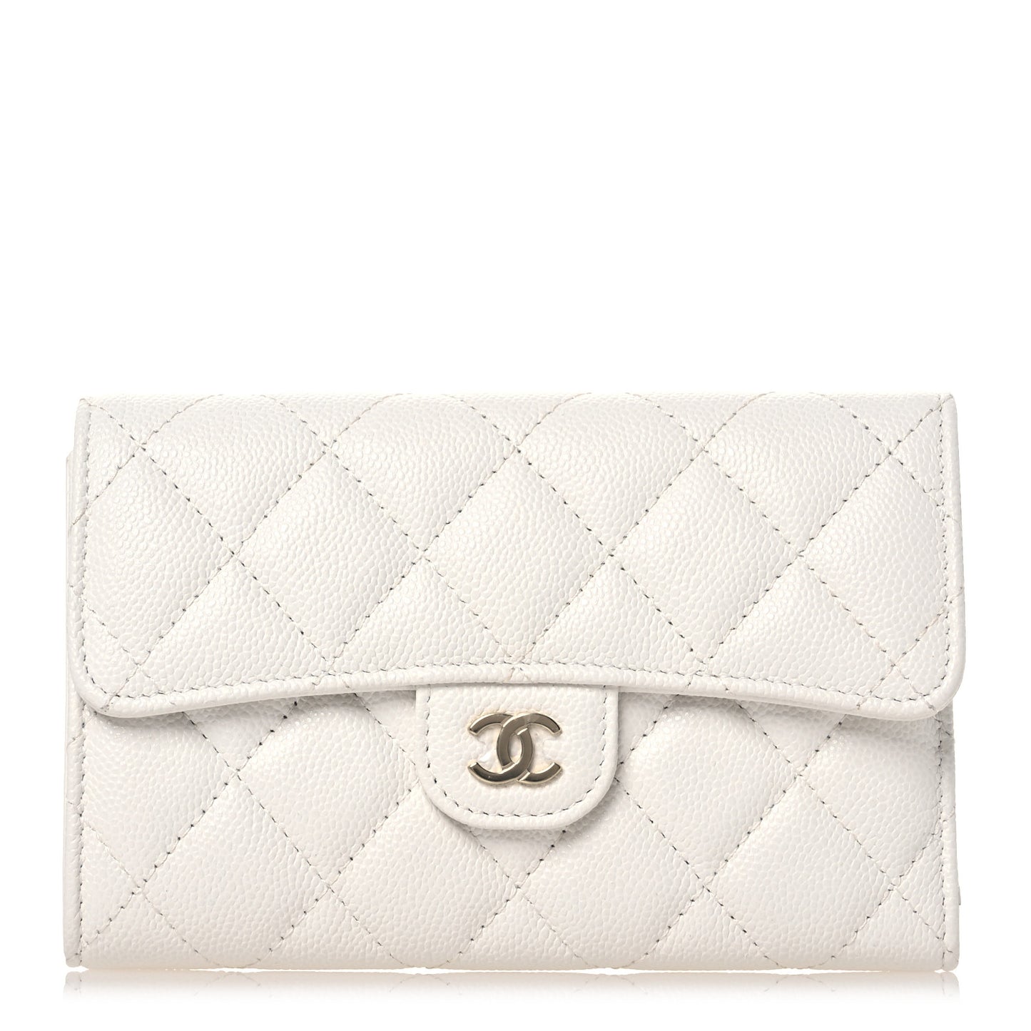 Caviar Quilted Medium Flap Wallet White