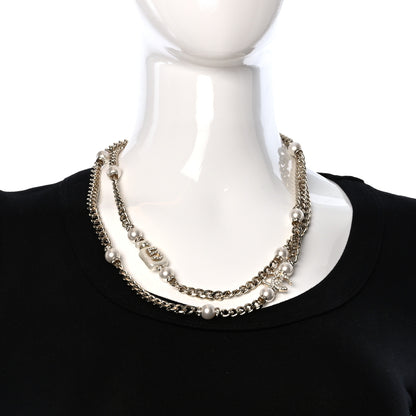 Chanel Resin Crystal CC No 5 Perfume Bottle Long Necklace Gold Pearly White 3 of 5