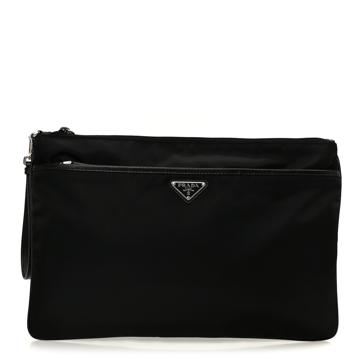 Prada Tessuto Nylon Saffiano Flat Pouch Black 1 of 8