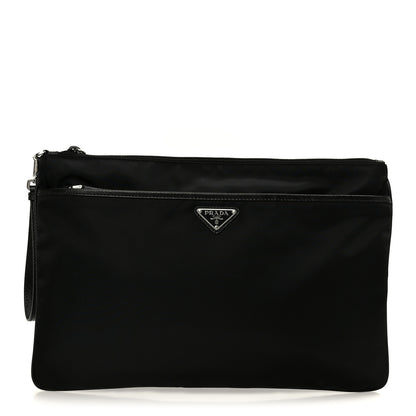 Prada Tessuto Nylon Saffiano Flat Pouch Black 1 of 8