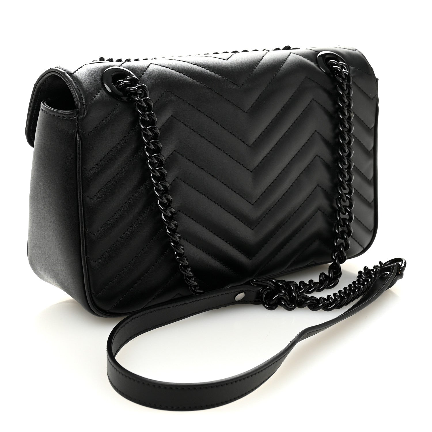 Gucci Calfskin Matelasse Monochrome Small GG Marmont Shoulder Bag Black 3 of 10