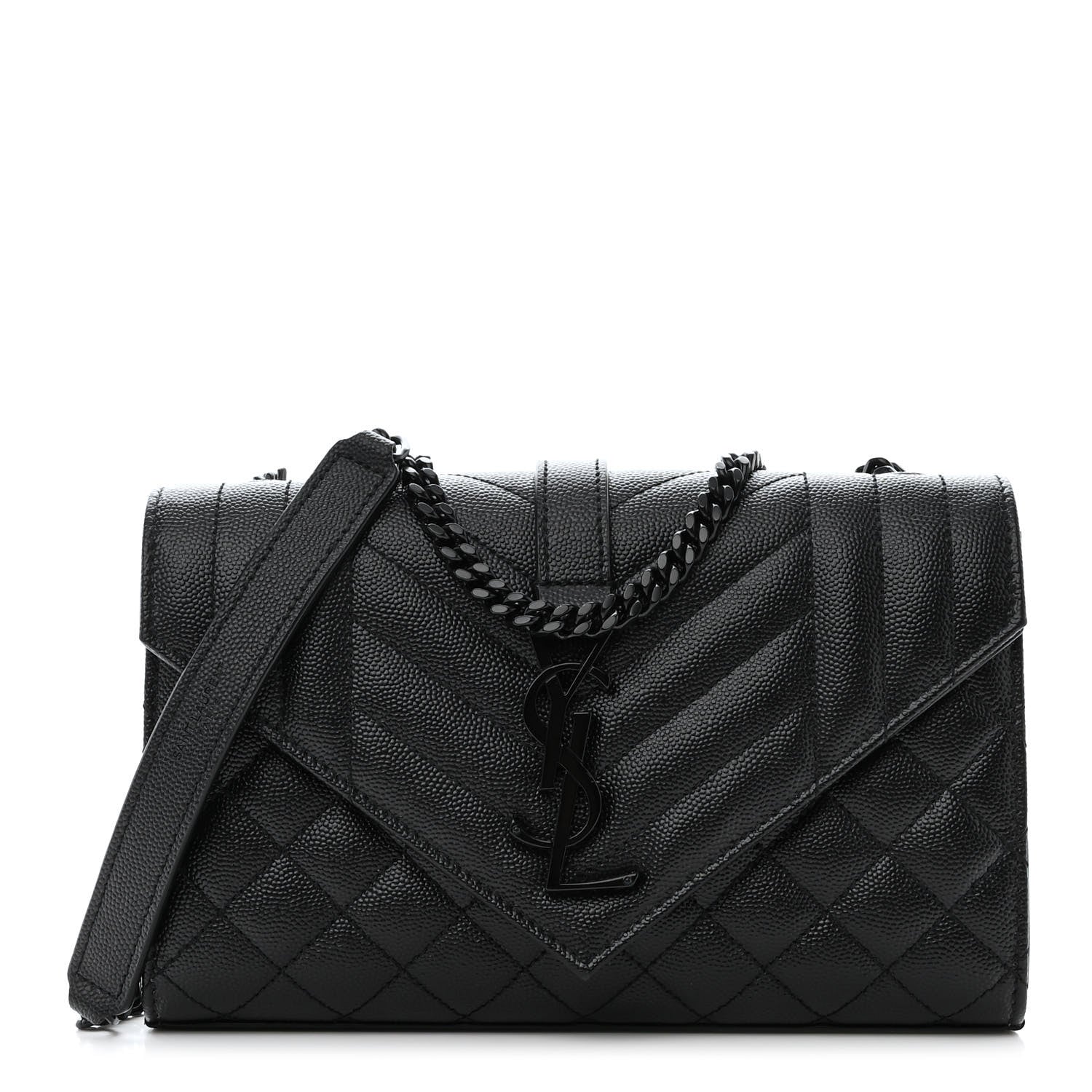 Saint Laurent Grain De Poudre Textured Mixed Matelasse Triquilt Small Monogram Monochrome Satchel Black 1 of 11