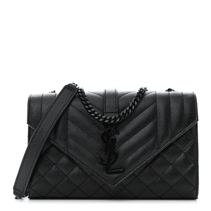 Saint Laurent Grain De Poudre Textured Mixed Matelasse Triquilt Small Monogram Monochrome Satchel Black 1 of 11