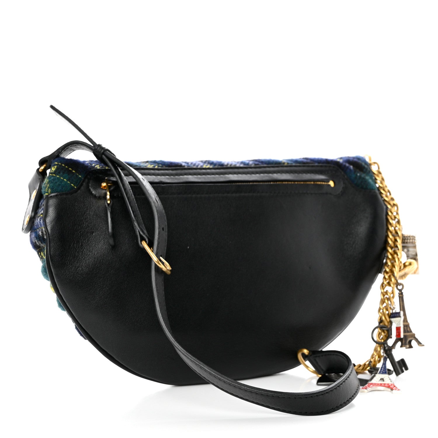 Balenciaga Wool Plaid Diagonal Allover Logo Matelasse XS Souvenir Belt Bag Green Blue Yellow 2 of 10