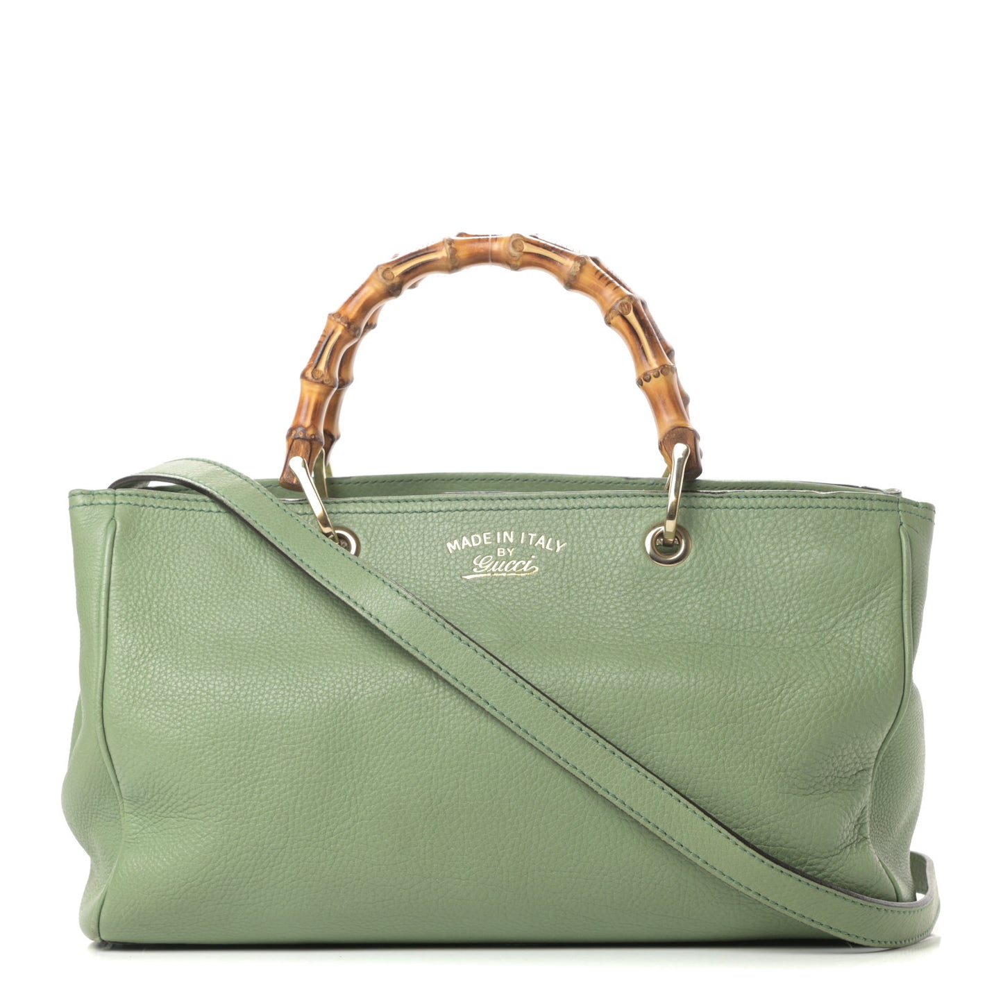 Pebbled Calfskin Medium Bamboo Shopper Tote Green