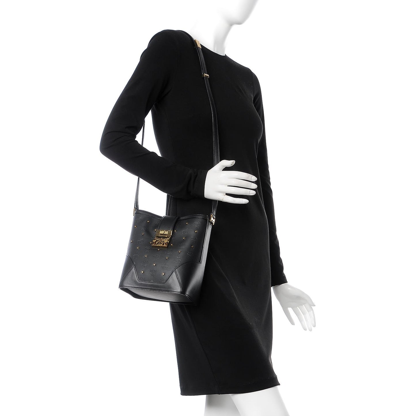 Coated Canvas Mini Claudia Studs Crossbody Bag Black