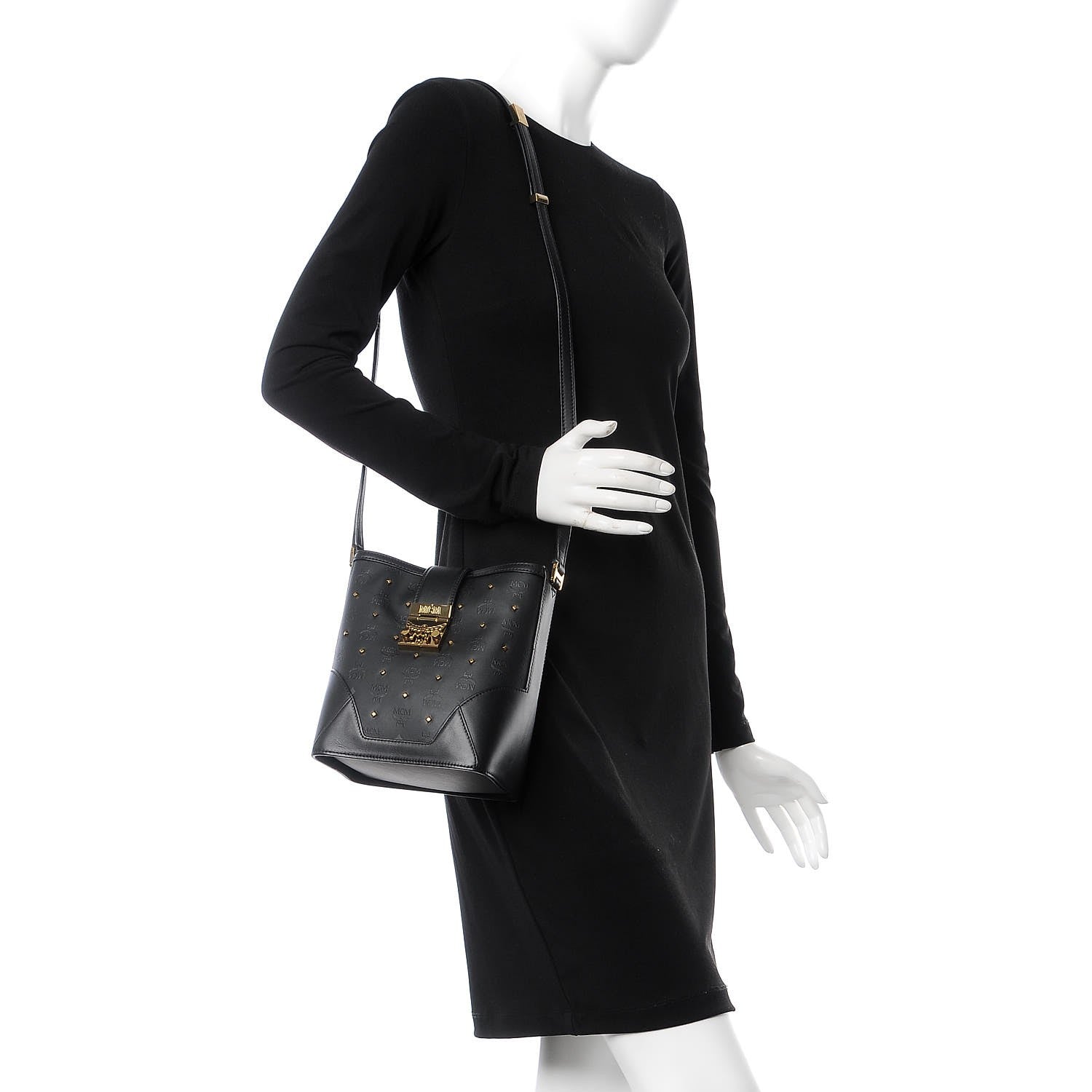 MCM Coated Canvas Mini Claudia Studs Crossbody Bag Black 2 of 6
