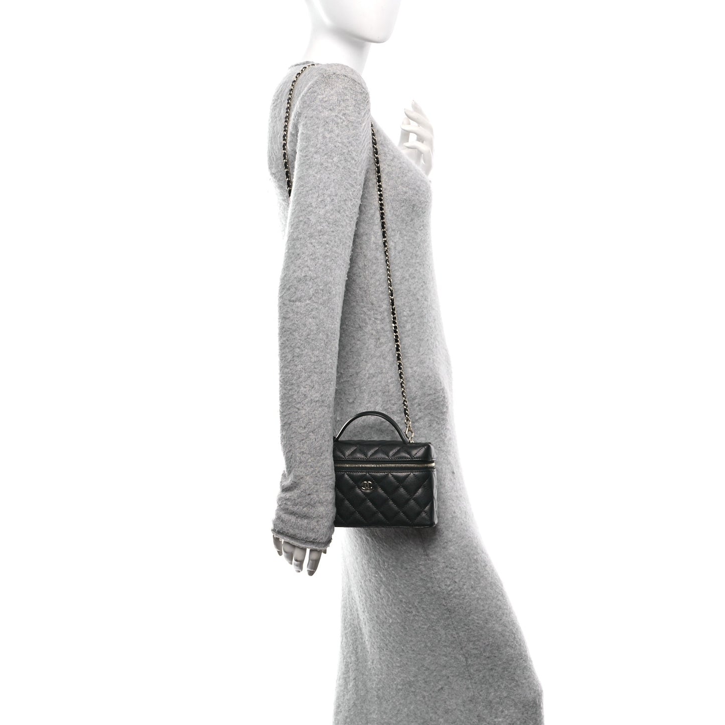 Caviar Quilted Top Handle Slim Vanity With Chain Black
