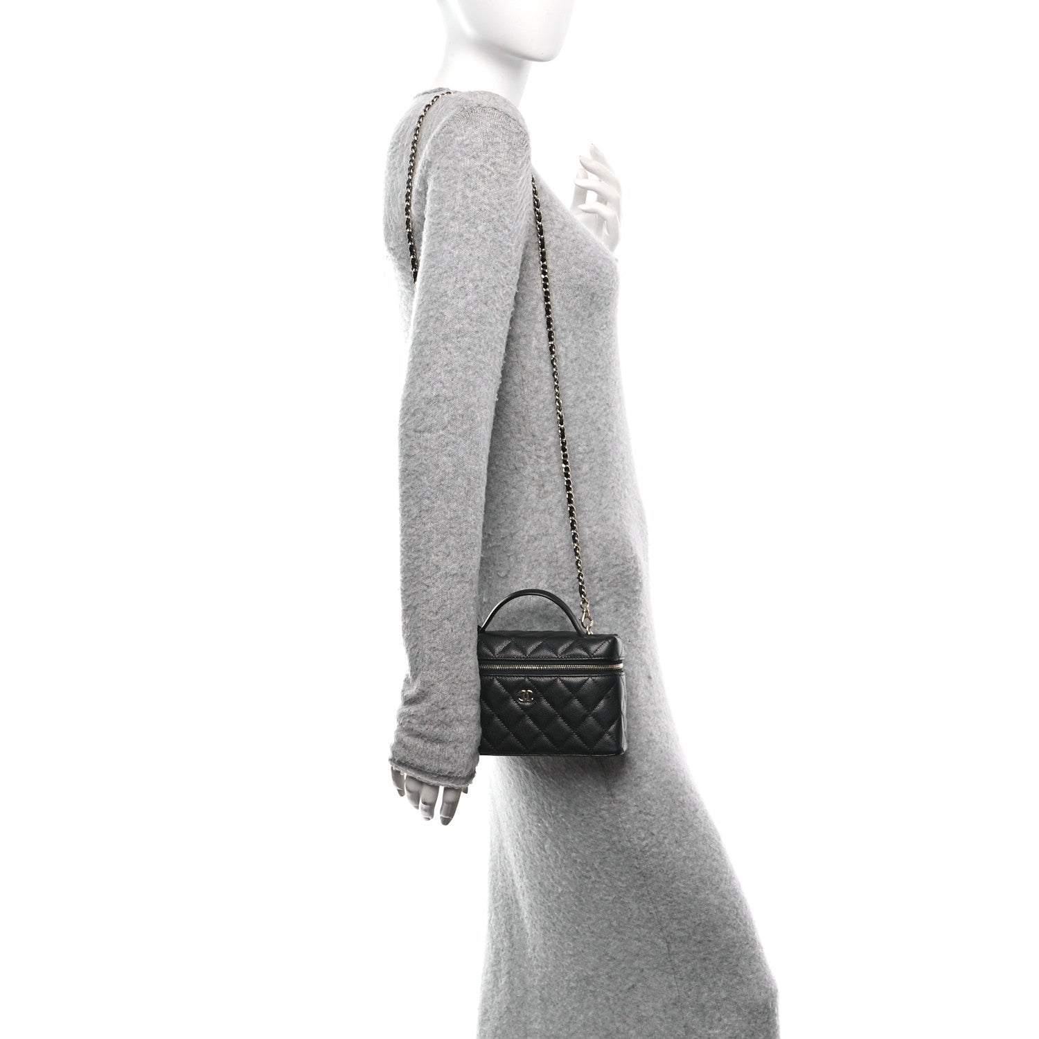 Chanel Caviar Quilted Top Handle Slim Vanity With Chain Black 2 of 11