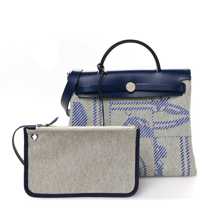 Hermes Vache Hunter Toile H Brides de Gala Herbag Zip Retourne 31 PM Bleu De France Ecru Black Bleu Saphir 3 of 12