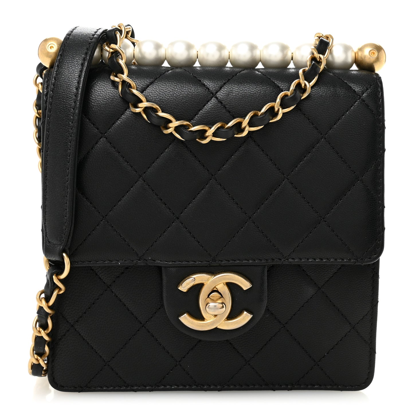 Goatskin Quilted Chic Pearls Flap Black