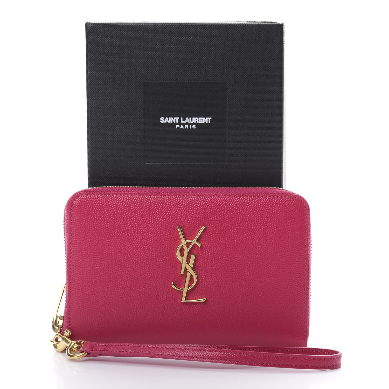 Saint Laurent Grain De Poudre Monogram Zip Around Wristlet Lipstick Fuchsia 9 of 9