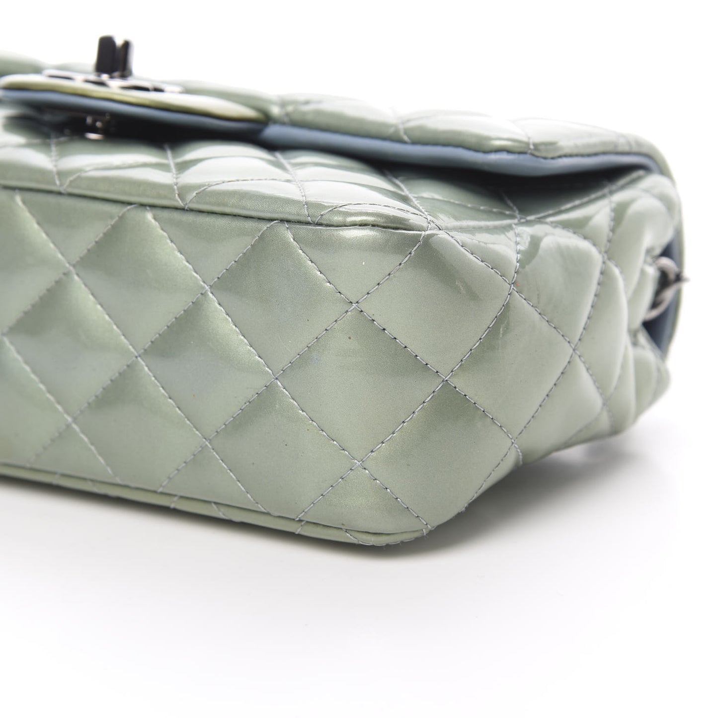 Patent Calfskin Quilted Mini Rectangular Flap Light Blue