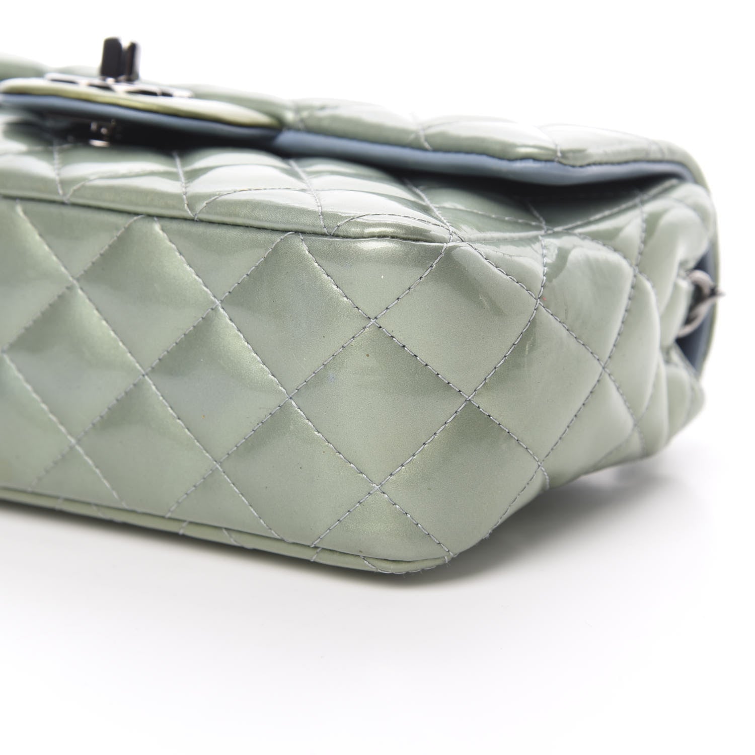 Chanel Patent Calfskin Quilted Mini Rectangular Flap Light Blue 10 of 15