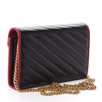 Gucci Vintage Effect Calfskin Matelasse Diagonal Torchon GG Marmont Chain Wallet Black Romantic Cherry 3 of 10