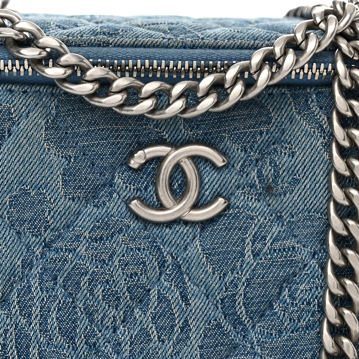 Chanel Denim Quilted Sweetheart Small Vanity Case With Chain Blue 8 of 14