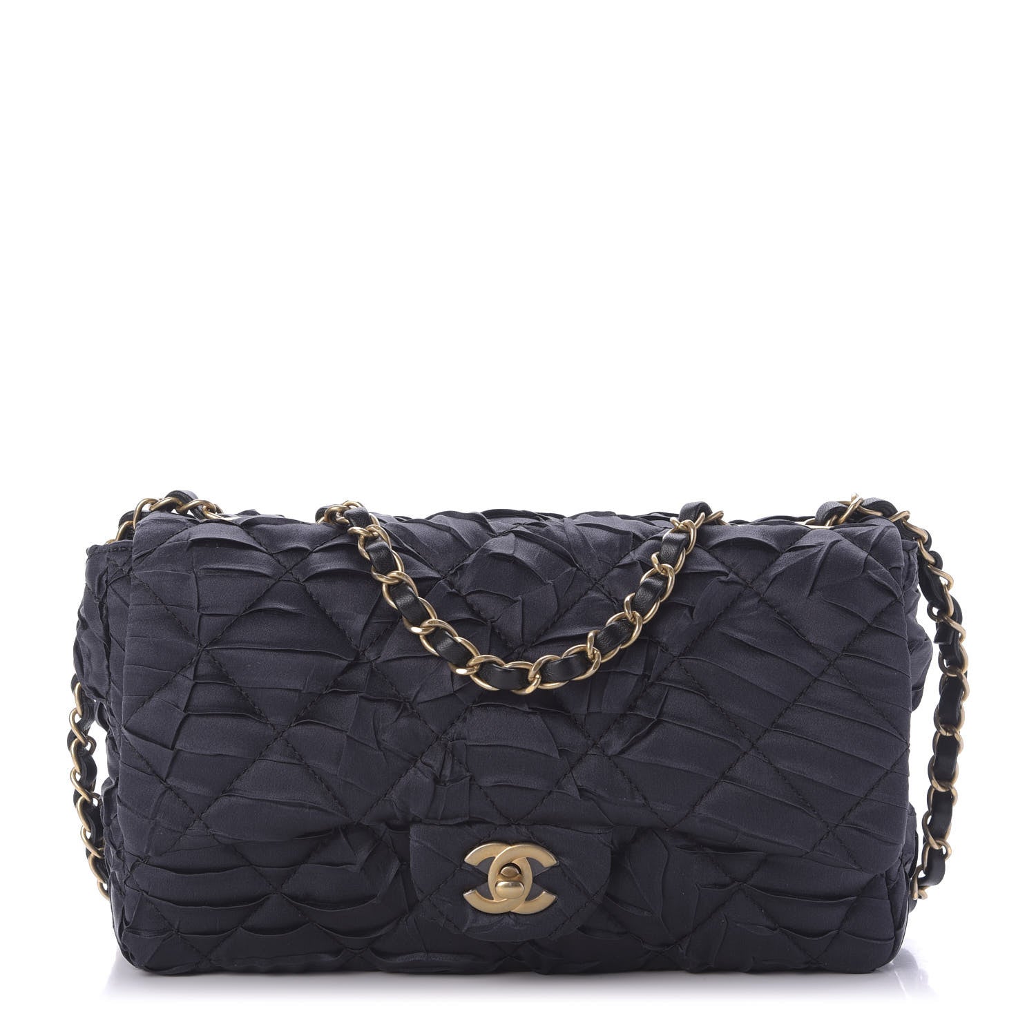 Chanel Satin Quilted Pleated Medium Single Flap Navy 1 of 10