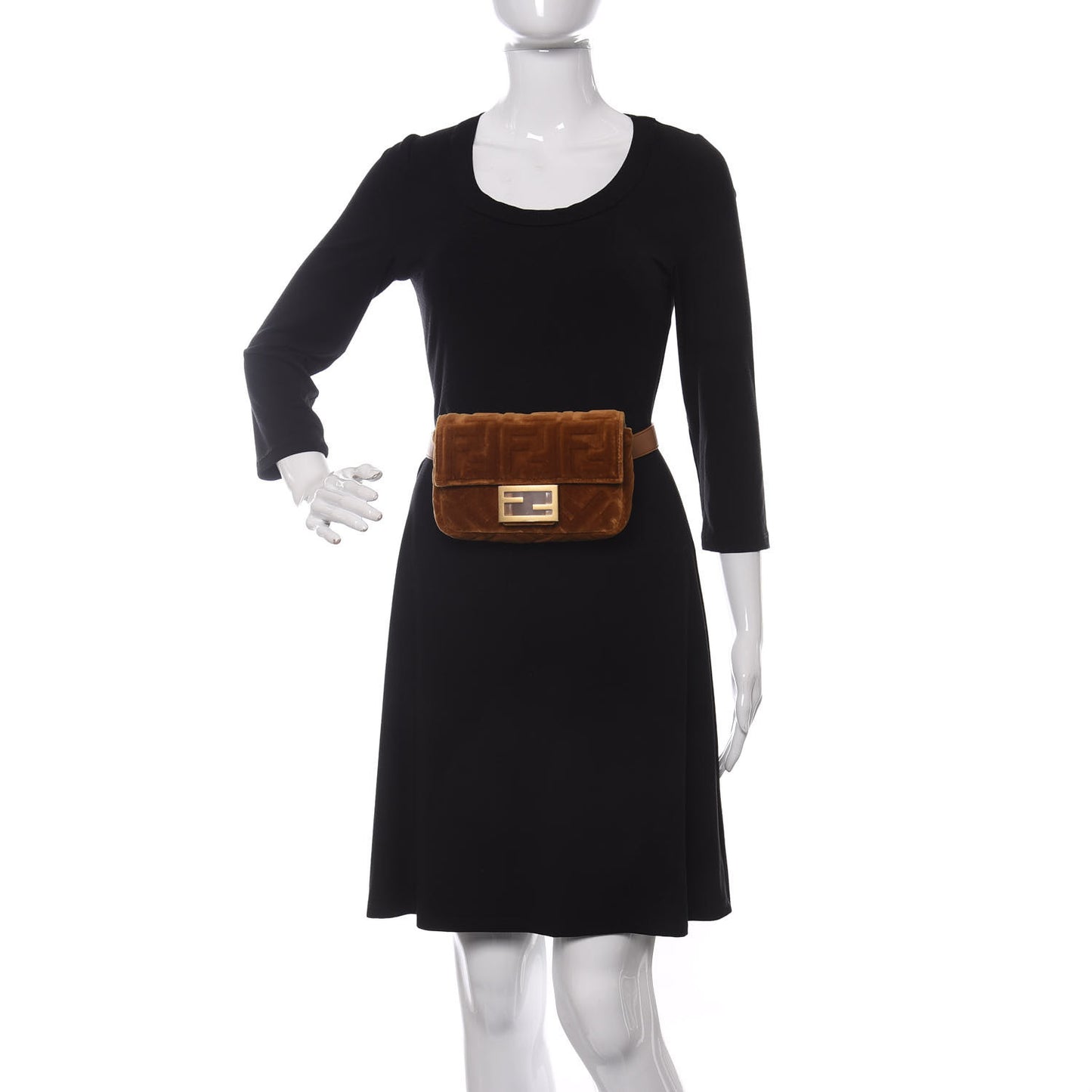 Velvet FF Embossed Hip Belt Baguette Bag Caramel