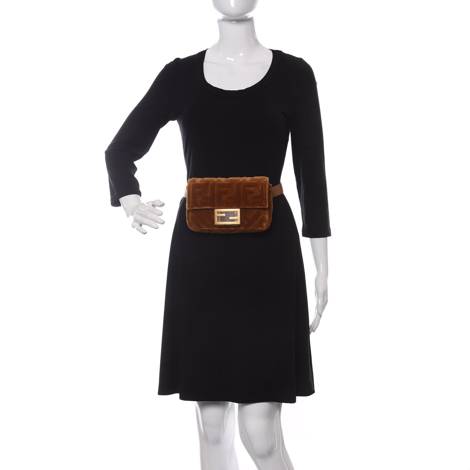 Fendi Velvet FF Embossed Hip Belt Baguette Bag Caramel 2 of 11