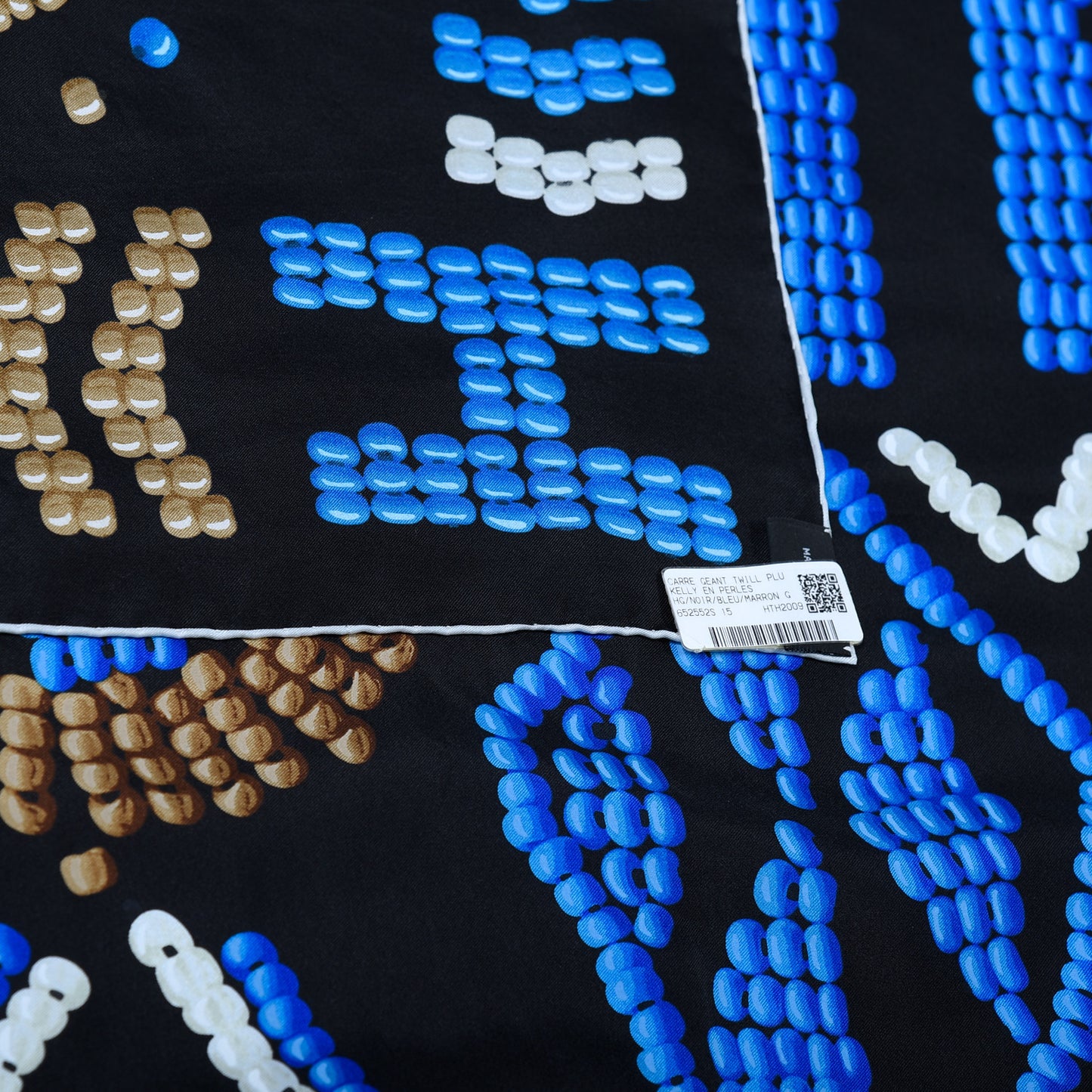 Silk Twill Kelly En Perles Giant Scarf 140 Black Bleu Marron G