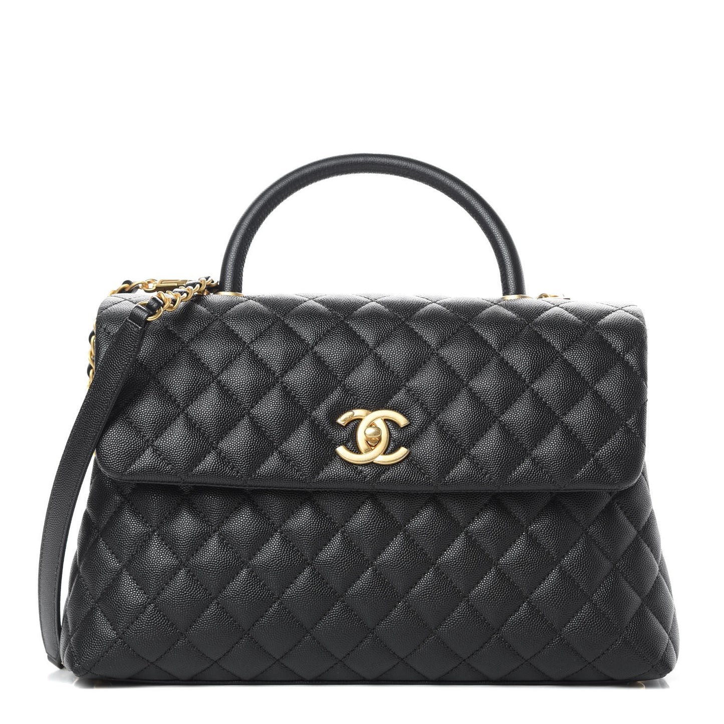 Caviar Quilted Medium Coco Handle Flap Black
