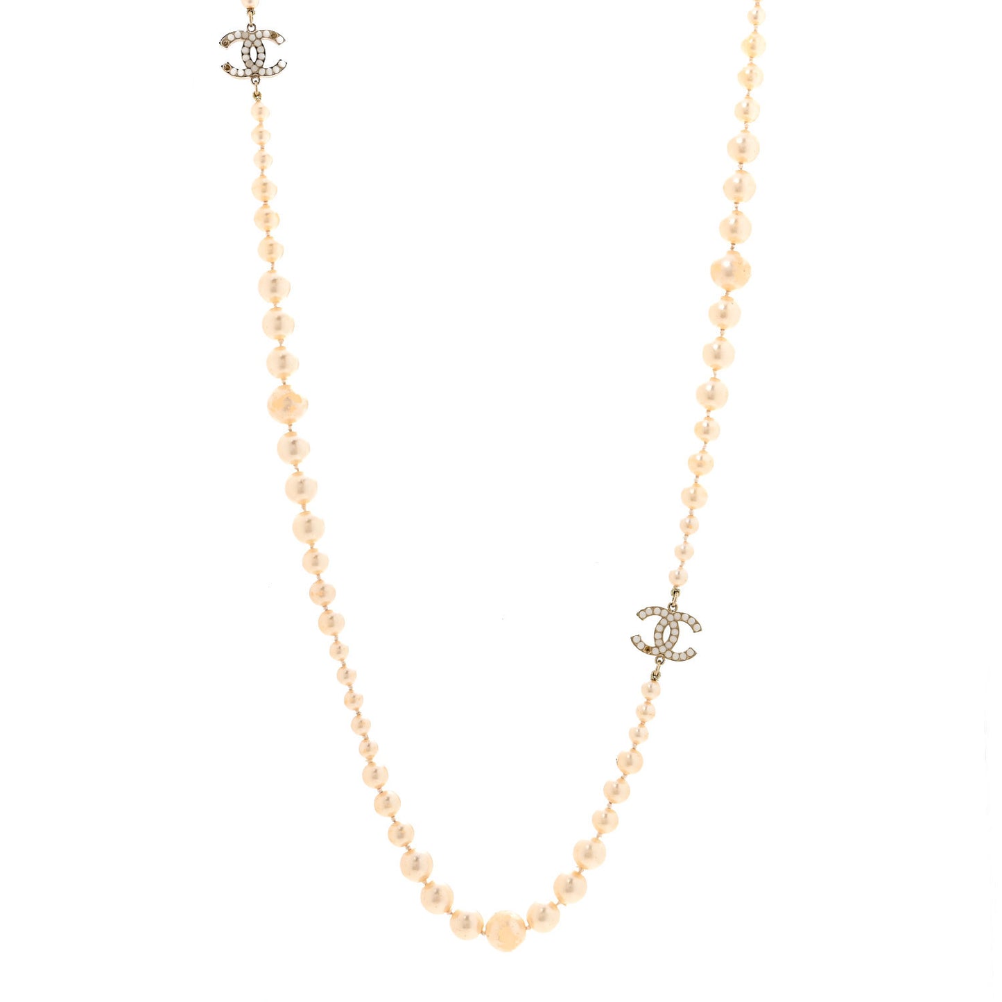 Pearl Multistrand CC Long Necklace Pearly White