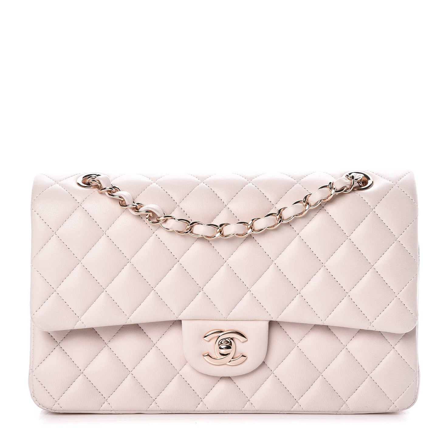 Lambskin Quilted Medium Double Flap Light Pink