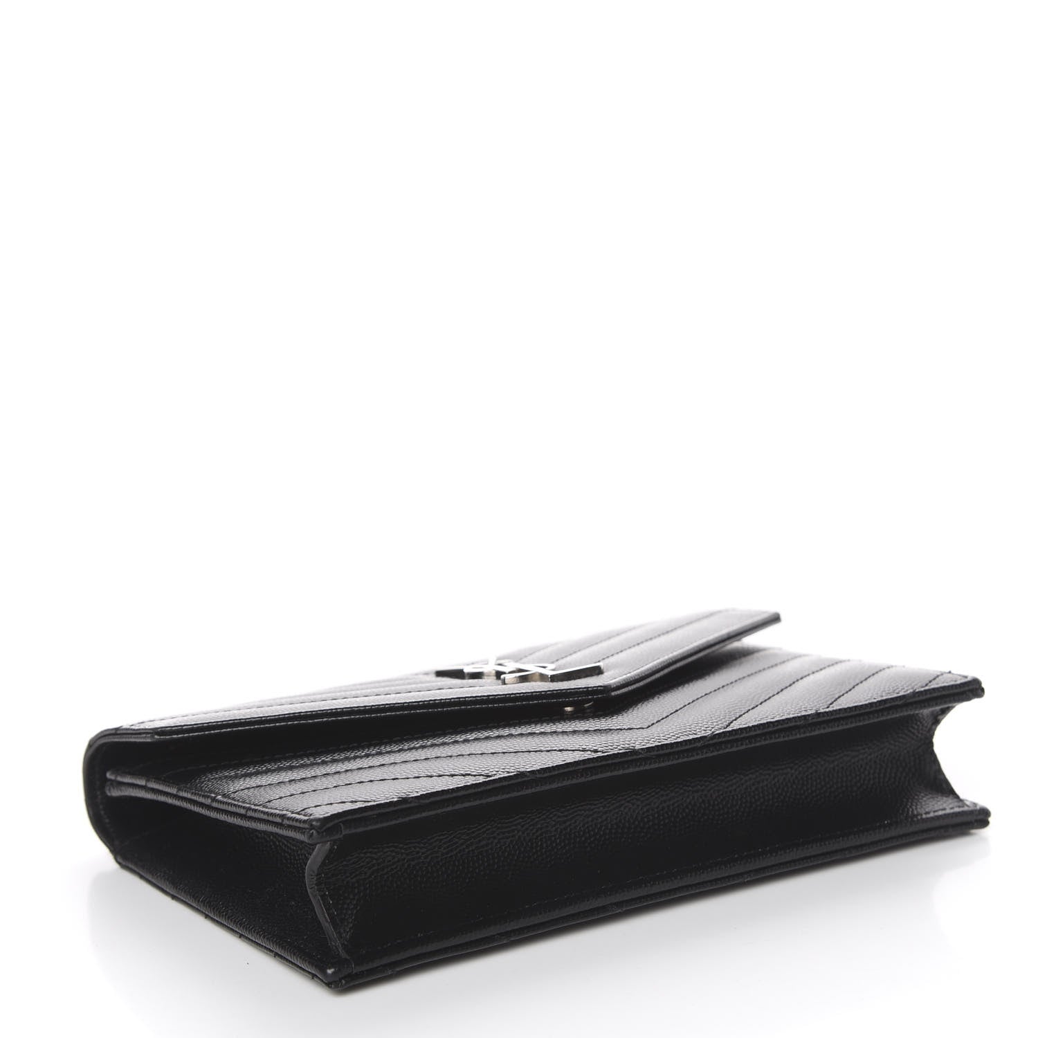 Saint Laurent Grain De Poudre Matelasse Chevron Monogram Envelope Chain Wallet Black 4 of 12