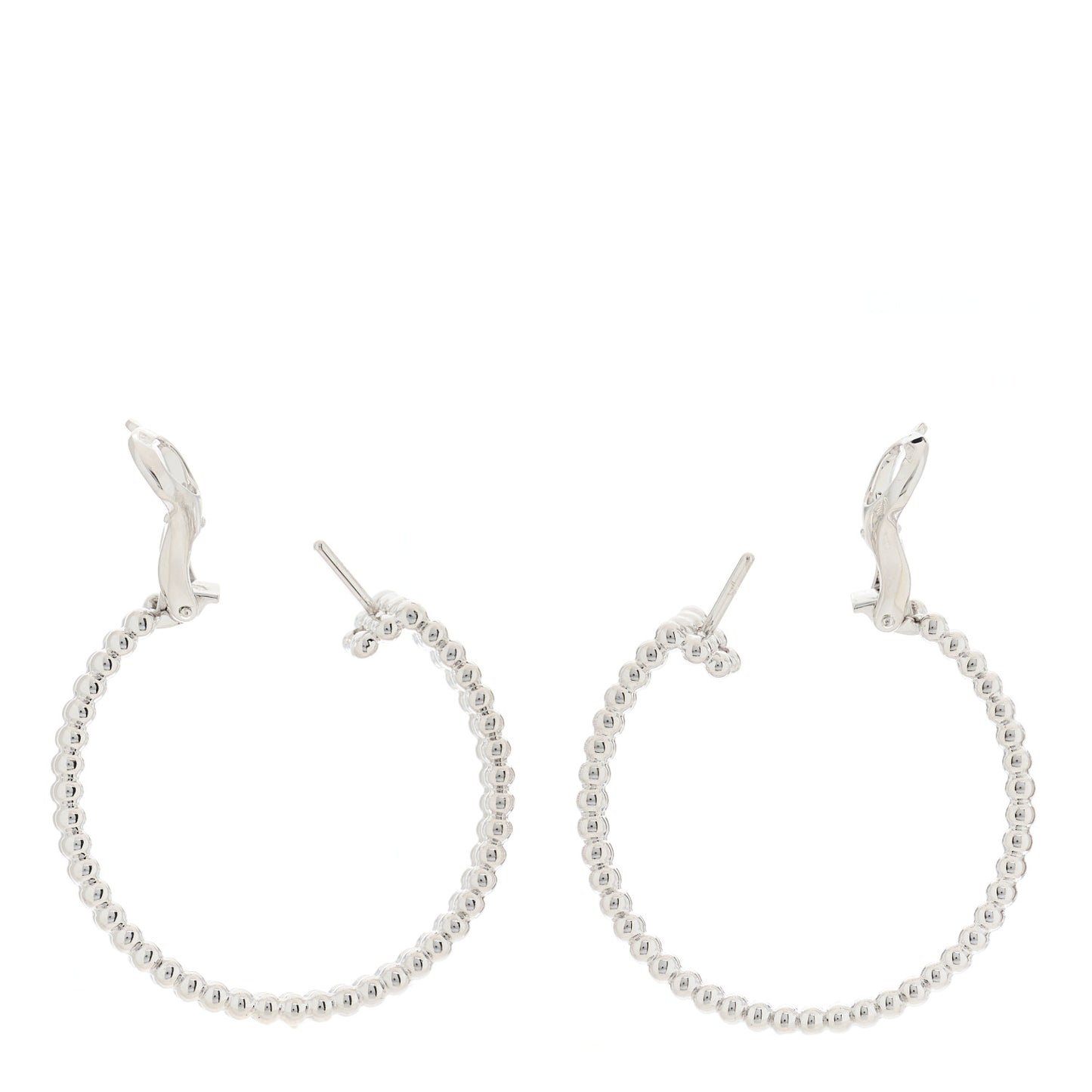 18K White Gold Diamond Perlee Hoop Earrings