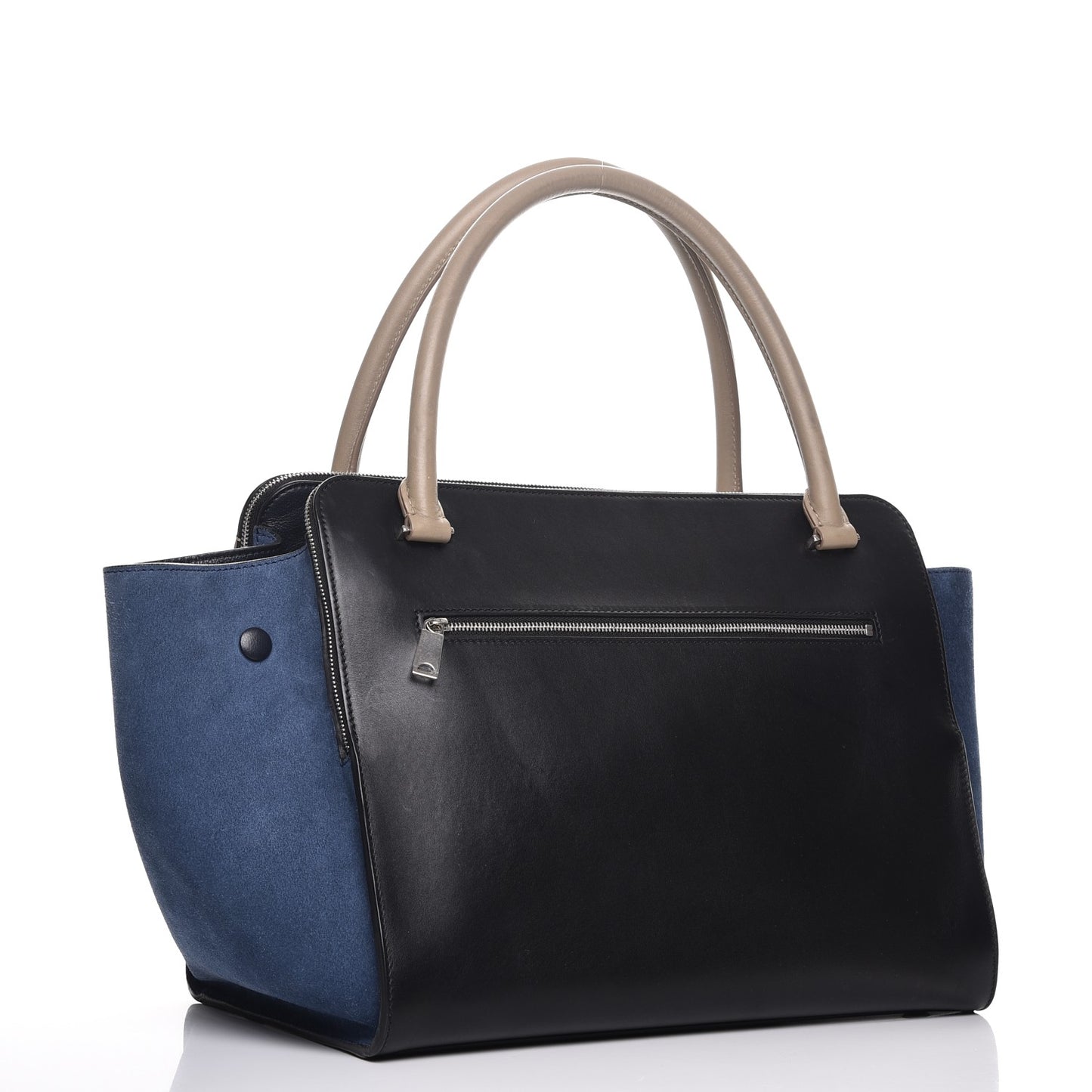 Calfskin Suede Tri-Color Double Zip Trapeze Sand