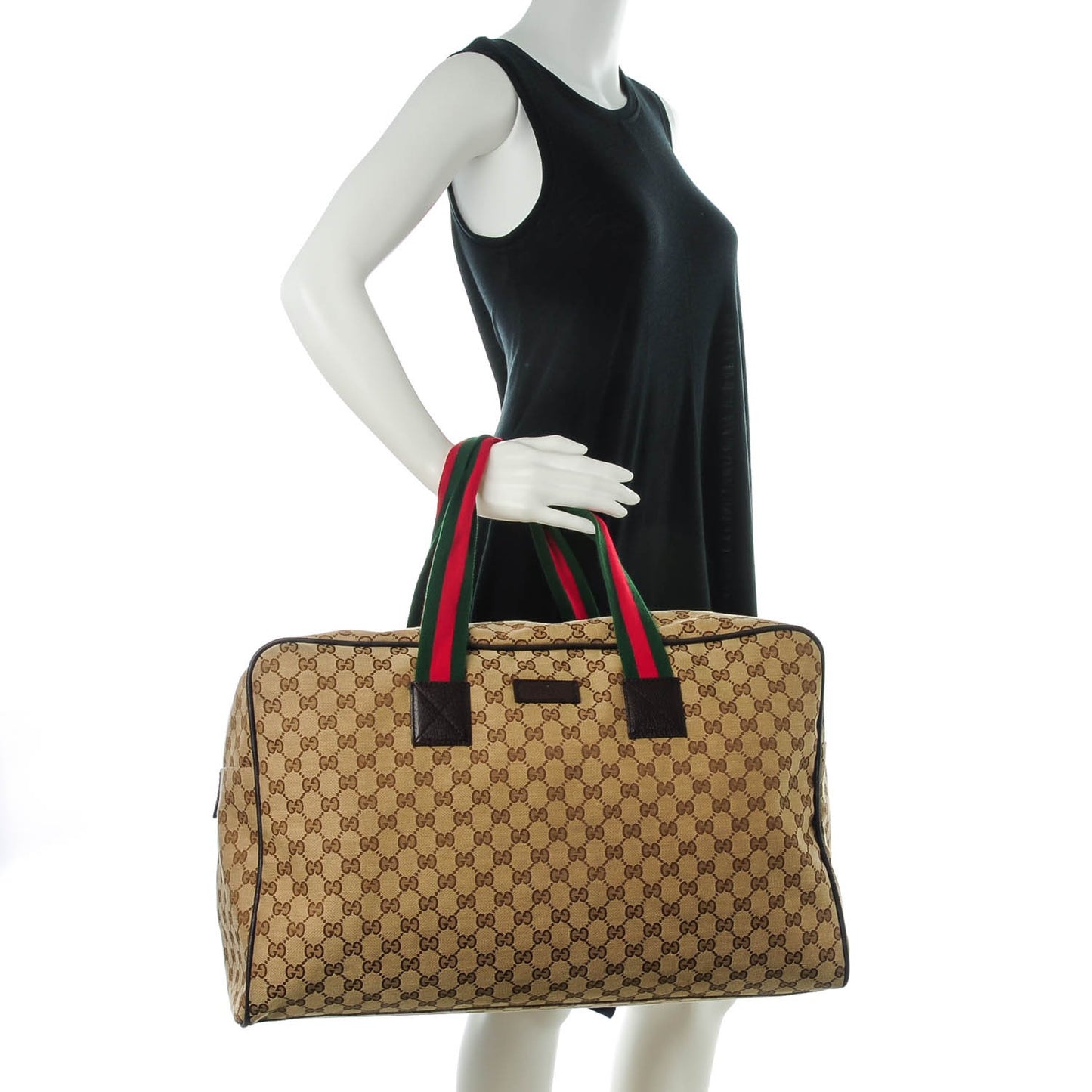 GG Monogram Web Large Collapsible Carry On Duffle Beige Brown