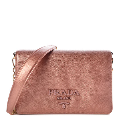 Prada Metallic Saffiano Lux Chain Wallet Antico Mordore 1 of 12