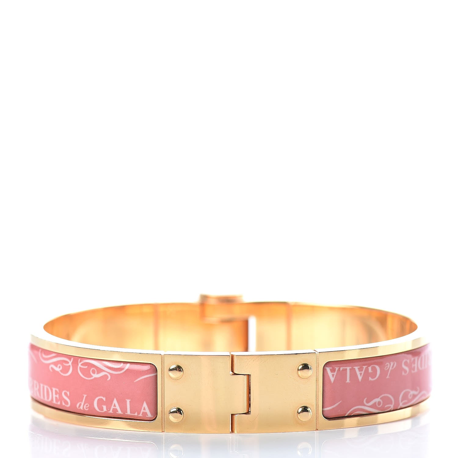 Hermes Enamel Printed Narrow Charniere Brides De Gala Hinged Bracelet S Rose Couture 3 of 5