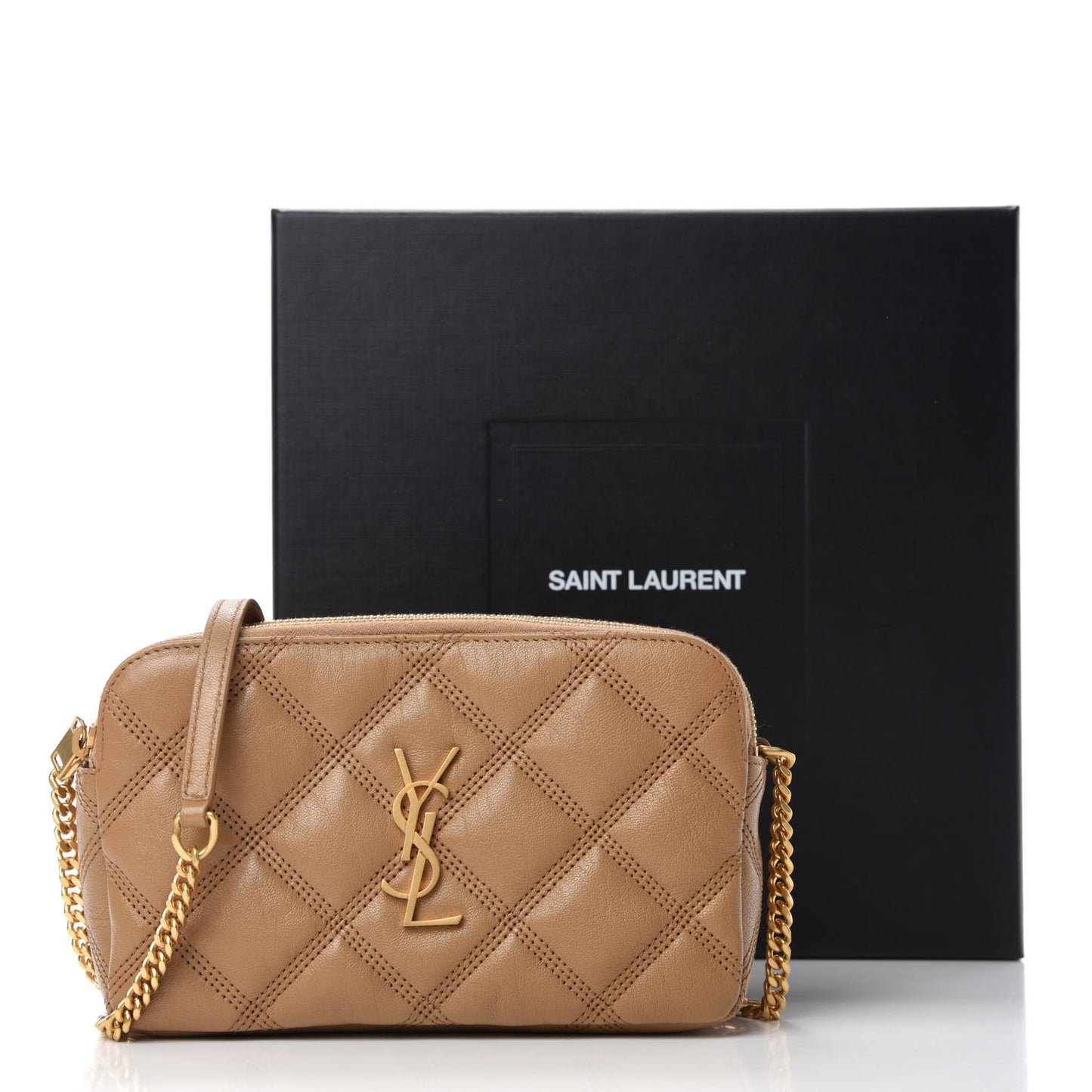 Grained Lambskin Quilted Mini Becky Double Zip Bag Dark Beige