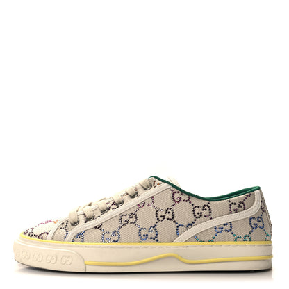 Gucci Canvas Lame Crystal GG Monogram Womens 1977 Tennis Sneakers 39 Gardenia Silver Mystic White 1 of 8