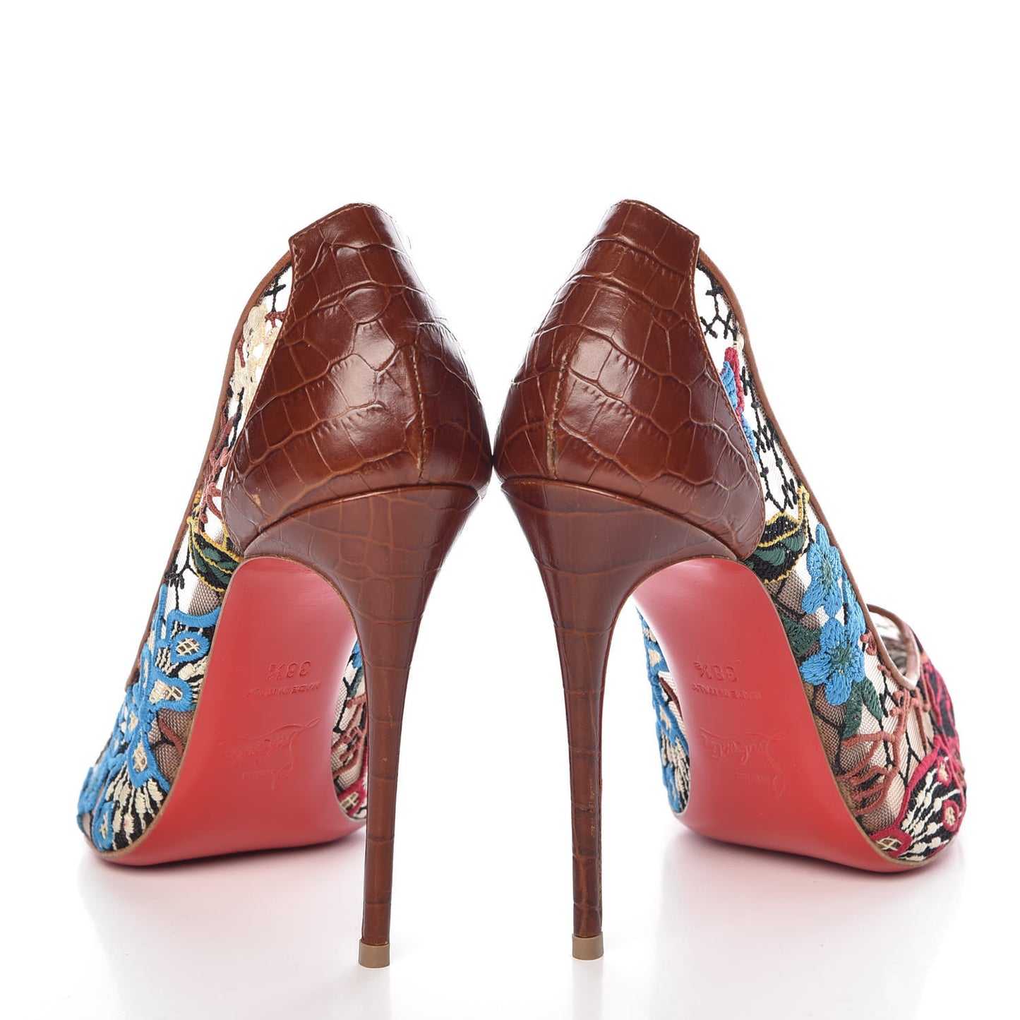 Lace Calfskin Crocodile Embossed Follies 100 Pumps 38.5 Cuoio Multicolor