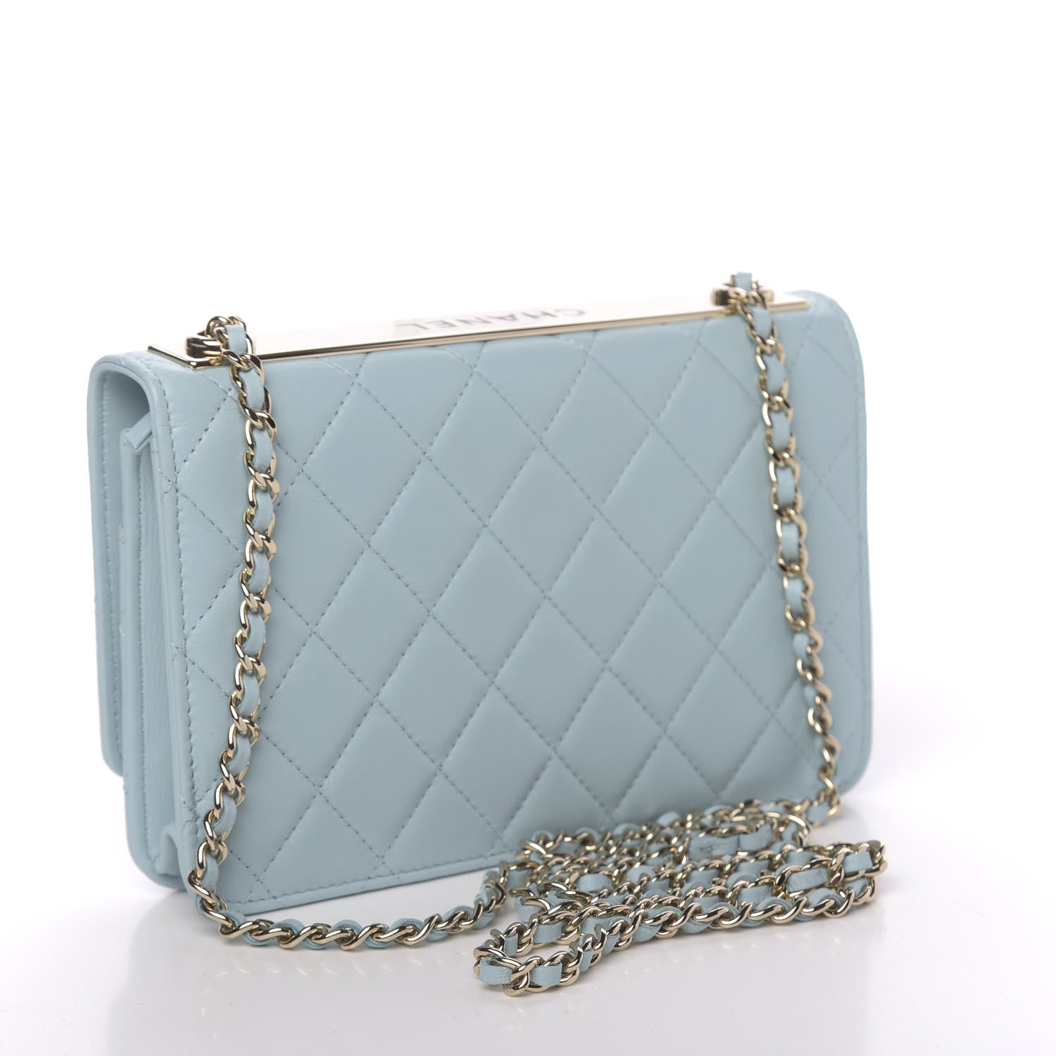 Chanel Lambskin Quilted Trendy CC Wallet On Chain WOC Light Blue 3 of 14