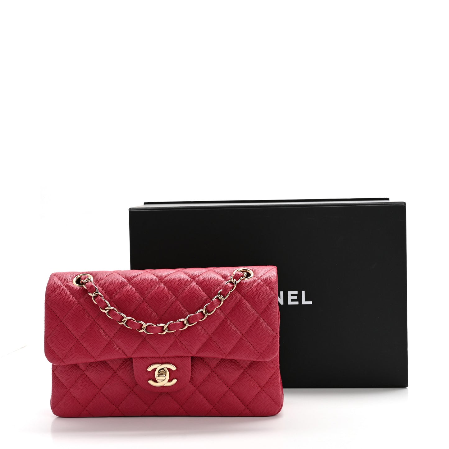 Caviar Quilted Small Double Flap Dark Pink